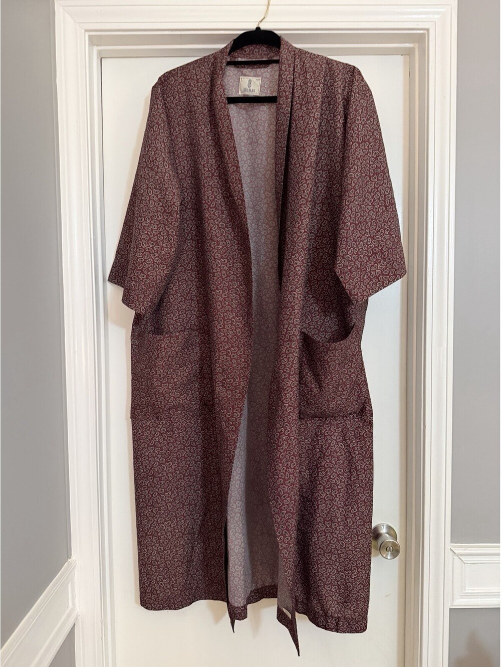 Bill Blass Robe Belted One Size Fits Most Paisley Burgundy Pockets 47"